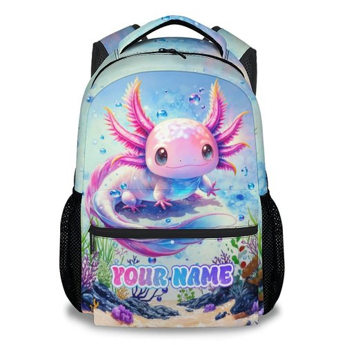 MEETUHONEY Personalized School Backpack for Kids - 17 Inch Axolotl Kids School Bag for Elementary - Portable Lightweight Animals Backpacks for Preschool