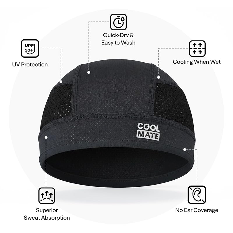 Cooling Skull Cap Helmet Liner for Men and Women – Pack 2 Grey & Black