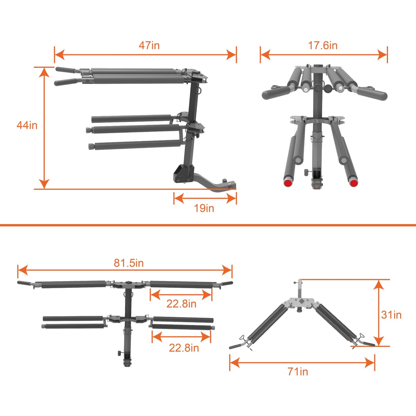 HYPERAX Volt SKI - RV-Rated Vertical Hitch-Mounted Ski & Snowboard, Tiltable Rack for SUV, Sedan and RV, Compatible with 2" Hitch Receiver, Fit up to 4 Pairs of skis or 2 Snowboards for Each Side