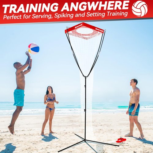 Volleyball Setter Trainer Net，Volleyball Training Equipment Adjustable Angle Height 8-13 FT Setter Net，Indoor Outdoor Volleyball Practice Net System for Serving, Spiking and Setting