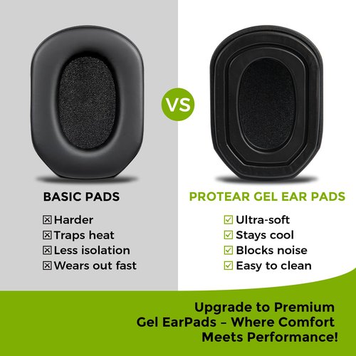 PROTEAR Cooling Gel Ear Pads for Walker’s Razor Earmuffs, Soft Memory Foam & TPU Leather Replacement Cushions (1 Pair) - Noise Reducing Shooting Ear Protection