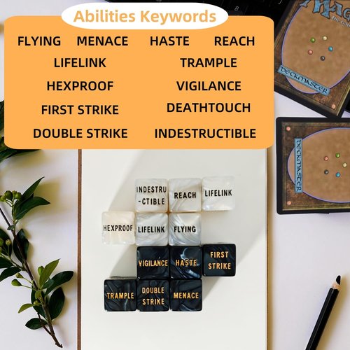 63 PCS MTG Counter Dice Set - AbilityKeyword Counters, -1/+1 Life Counter, Shield Life Counter Dice, Creature Stat Buffs, Marble Colour D6 Cube Dice, for MTG, TCG, Card Games (Includes Black Bag)