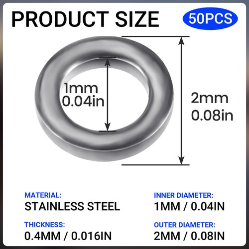 DAZEBRA 50pcs 2mm Fly Fishing Tippet Rings, Stainless Steel Leader Connectors, Micro Solid Freshwater Fishing Gear Accessories for Trout Salmon Crappie Bluegill Steelhead- Black