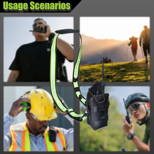 High-Visibility Reflective Shoulder Strap for Two-Way Radio Holster, Convert Clip-On Holster to Crossbody Carry, Mic Cable Management & Secure Clip Holder, Adjustable with Heavy-Duty Hook Clips