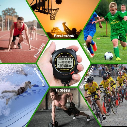 PULIVIA Waterproof Stopwatch Timer 10 Lap Split Memory Digital Stop Watch for Sports