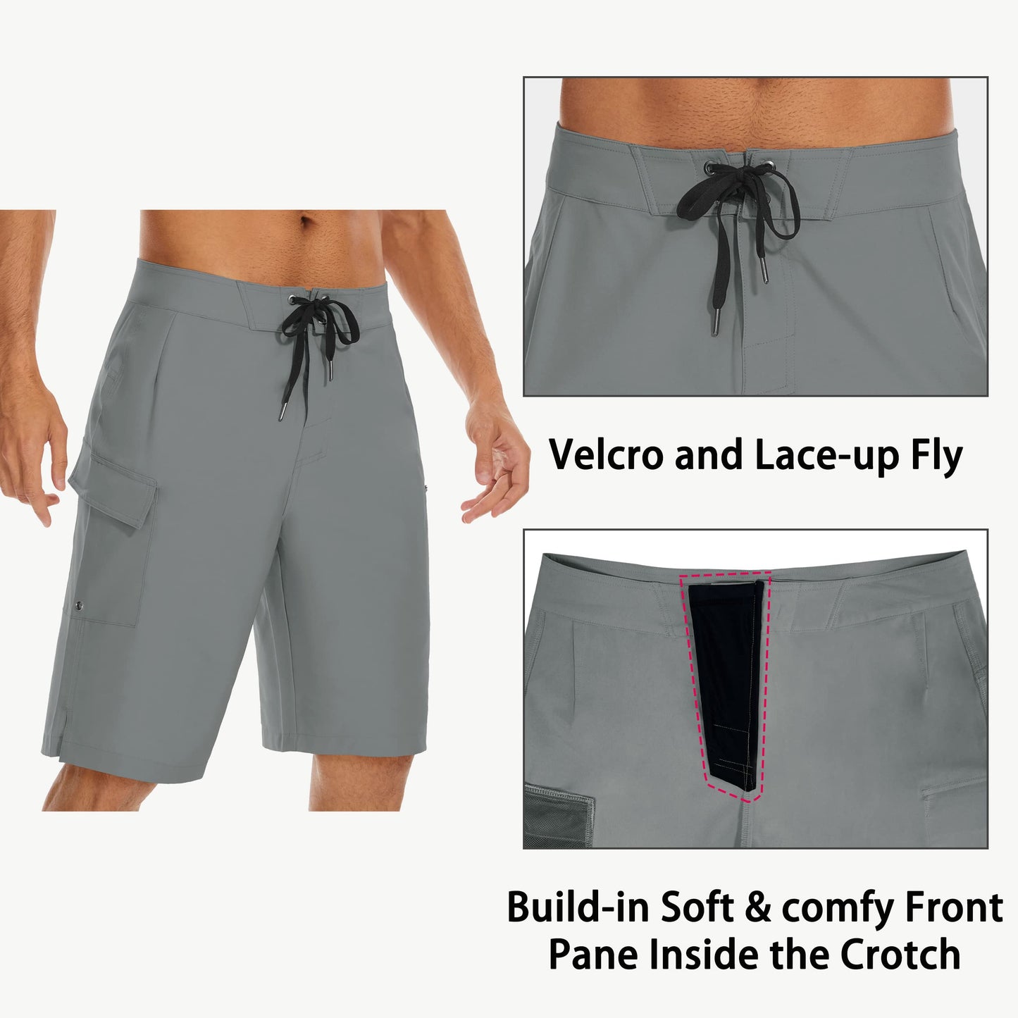 MIVEI 22" Men's Board Shorts Swimwear No Mesh Lining - Long Swim Trunks Surf Shorts Bathing Suit with Zipper Pocket UPF50+