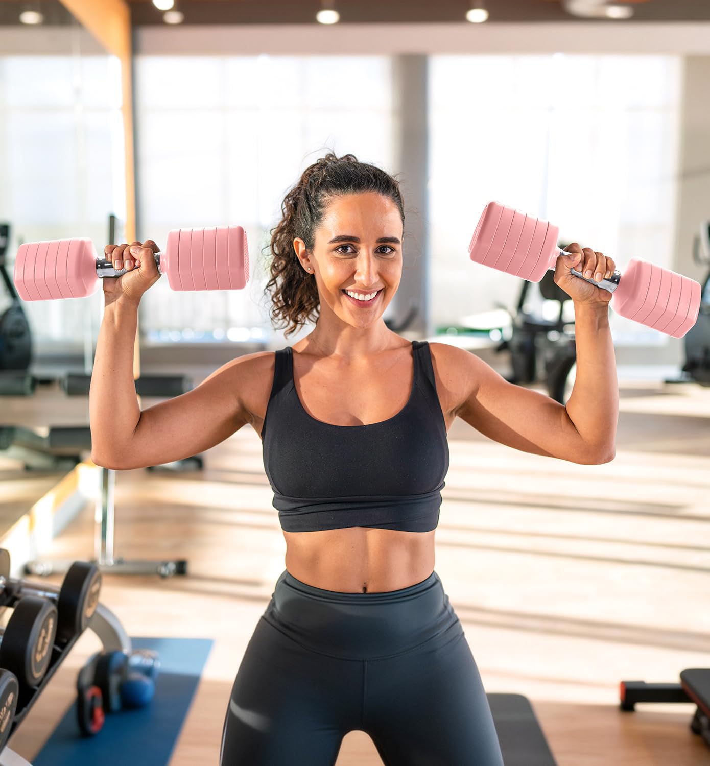 Adjustable Dumbbell Set of 2, 30LBS Hand Weights for Women Men 6-in-1 Free Weight Dumbbells Sets at Home, Each 5lb 7LB 9LB 11LB 13LB 15LB for Home Gym Exercise Workout Strength Training Equipments Pink
