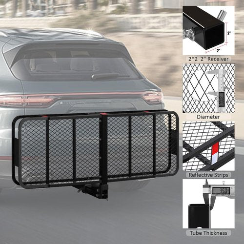 FORWODE 60x24x6 Hitch Cargo Carrier for 2 Inch Receiver, 500LB Capacity Hitch Mount Cargo Rack Carrier, Folding Hitch Cargo Basket with Antirust Coat