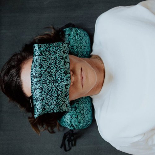 Hugger Mugger Silk Eye Pillow with Flaxseed Filling - Boho Teal - Organic Flaxseed Filling, Scent-Free Relaxation, Light Weight, Chill in Freezer, Washable Cover