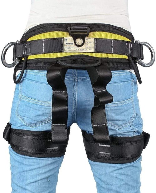 HandAcc Climbing belts, Thicken Professional Safety Belt with Magnesium Alloy Connection Ring, Outdoor Momentum Belt for Rock Climbing, Fire Rescue, Rappelling