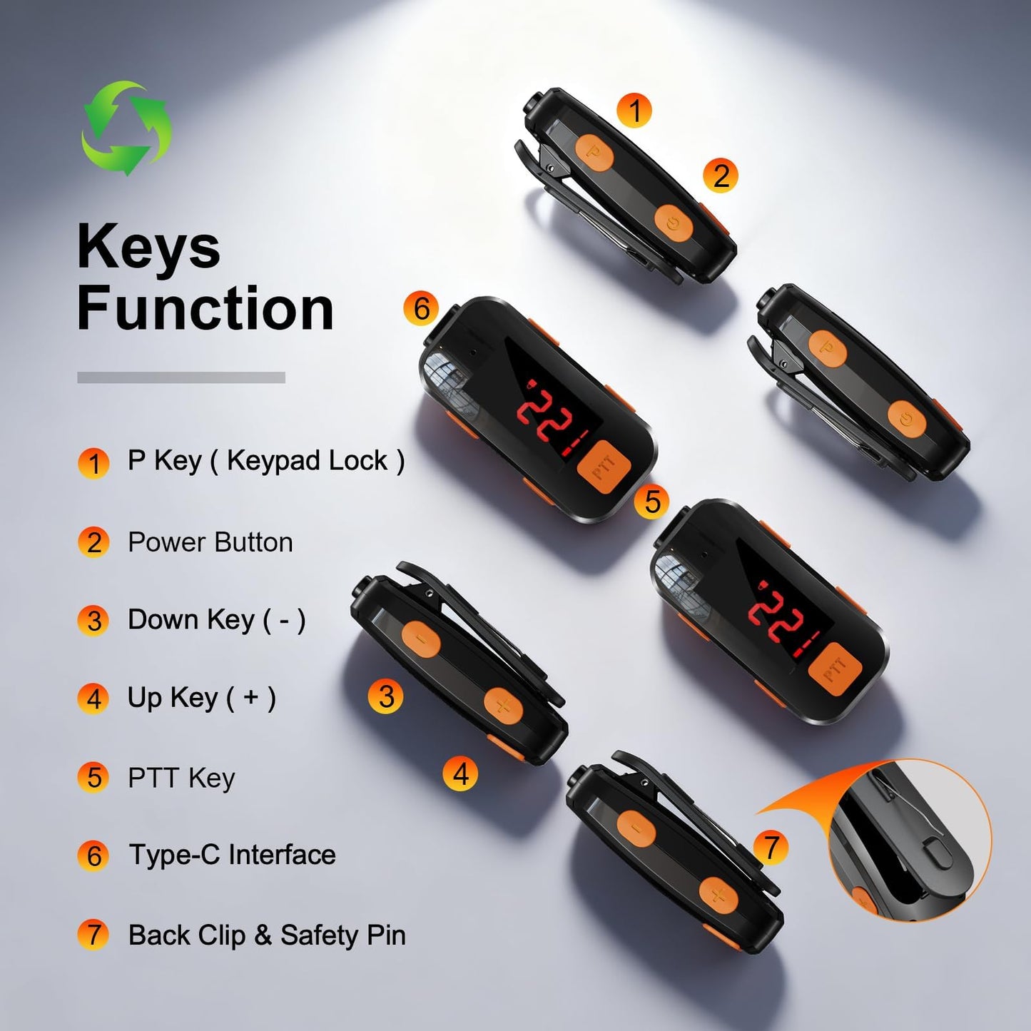 2 Pack Mini Walkie Talkies, Waterproof Small Walkie Talkies, Portable Two Way Radio with Earpieces for Outdoor Sports, Restaurants, Retail Stores, Baseball, Hospital, Biking, Adults Use