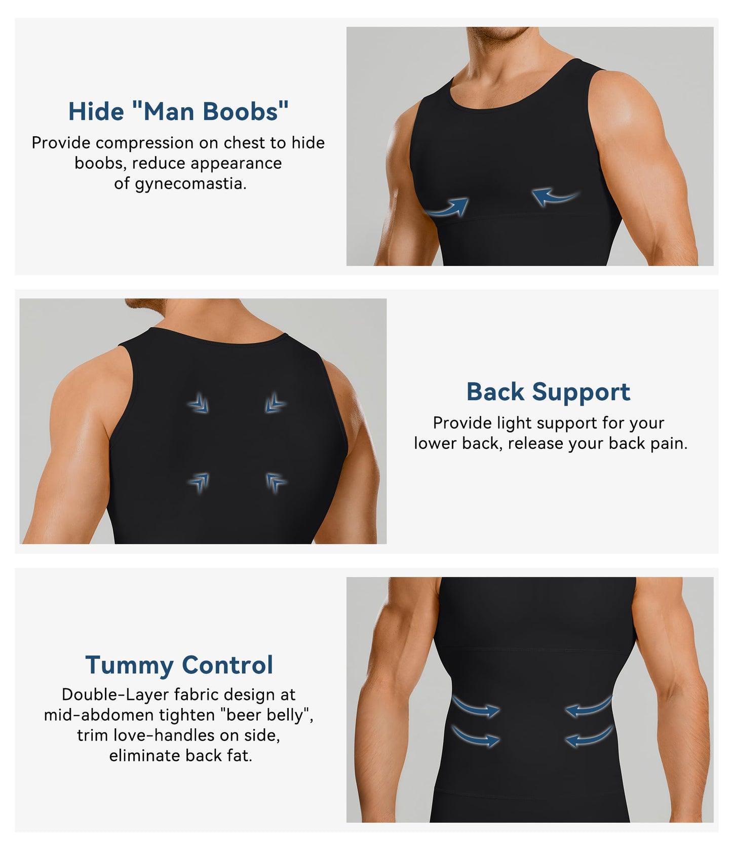 Mens Compression Shirt Slimming Body Shaper Vest Workout Tank Tops Abs Abdomen Undershirts(Black, L)