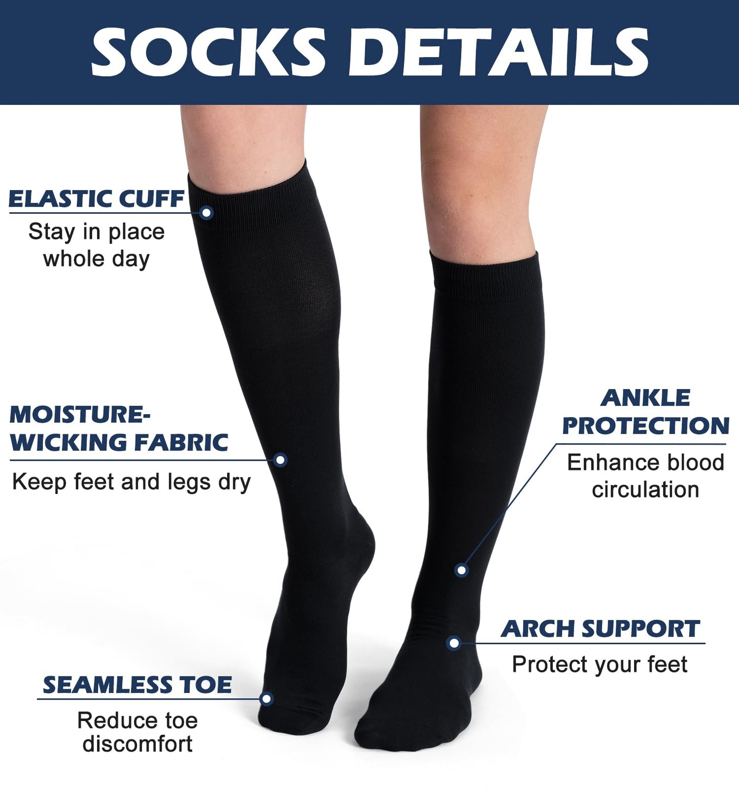 (3 pairs) Compression Socks for Women Men 20-30 mmHg Long Knee High Socks Circulation Athletic Support Running Black/White/Lightgrey L/XL