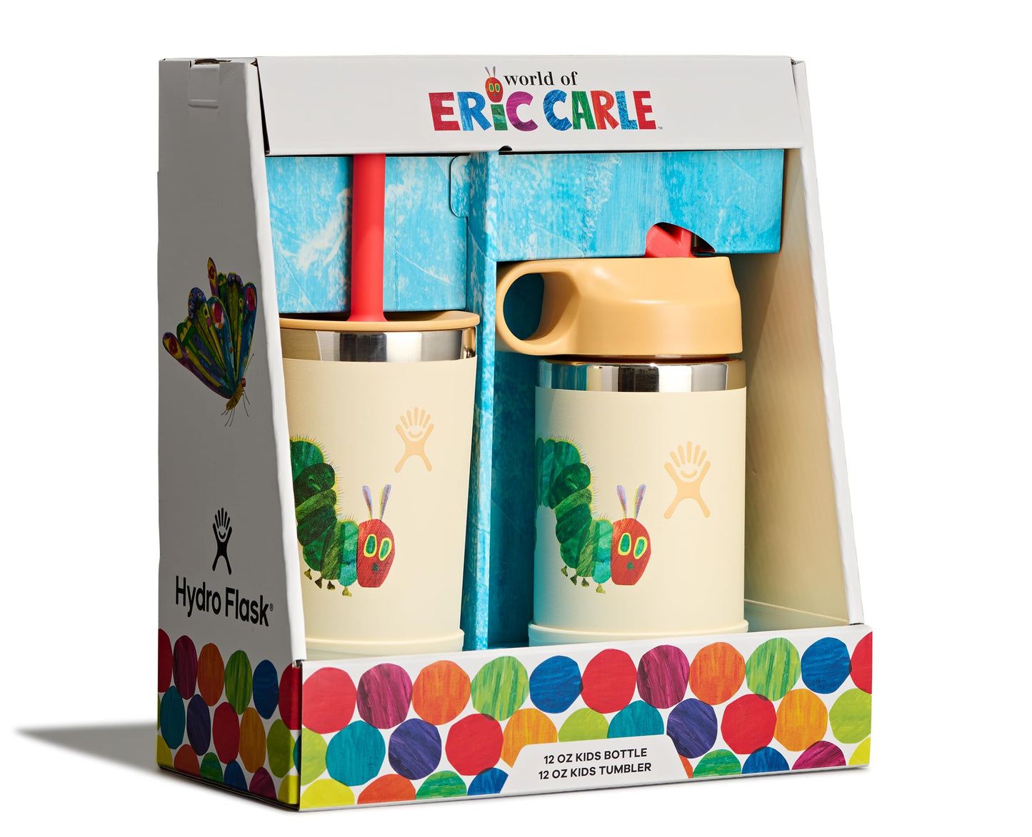 Hydro Flask Kids Water Bottle and Tumbler Bundle Set for School - Stainless Steel and Insulated with Straw Cap - 12 Oz World of Eric Carle™ Caterpillar