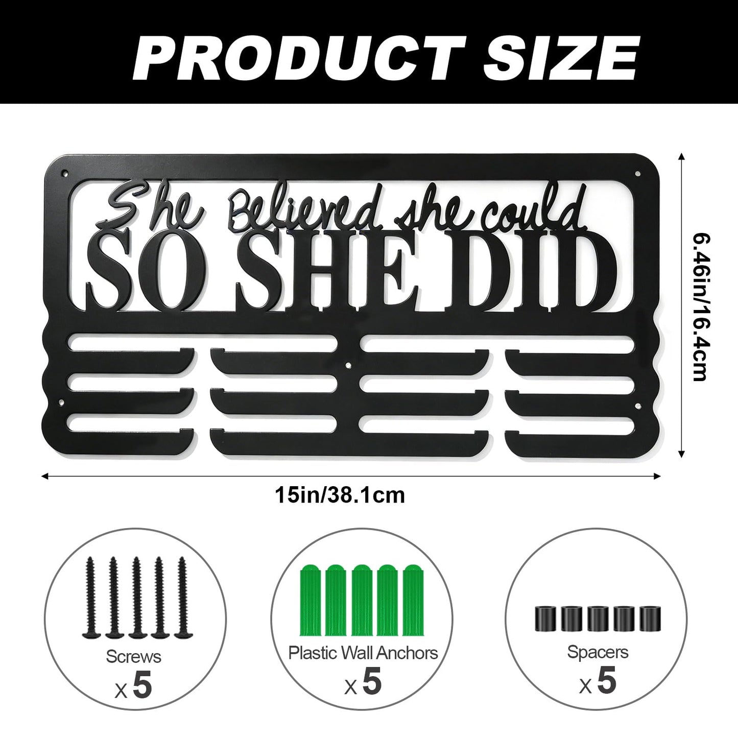 Medal Holder Display Hanger, Aluminum Medal Display Holder Holds Up to 60 Medals, Wall Mounted Medal Organizer for Sports Award Plaques, Ribbons and Race Bibs(01)