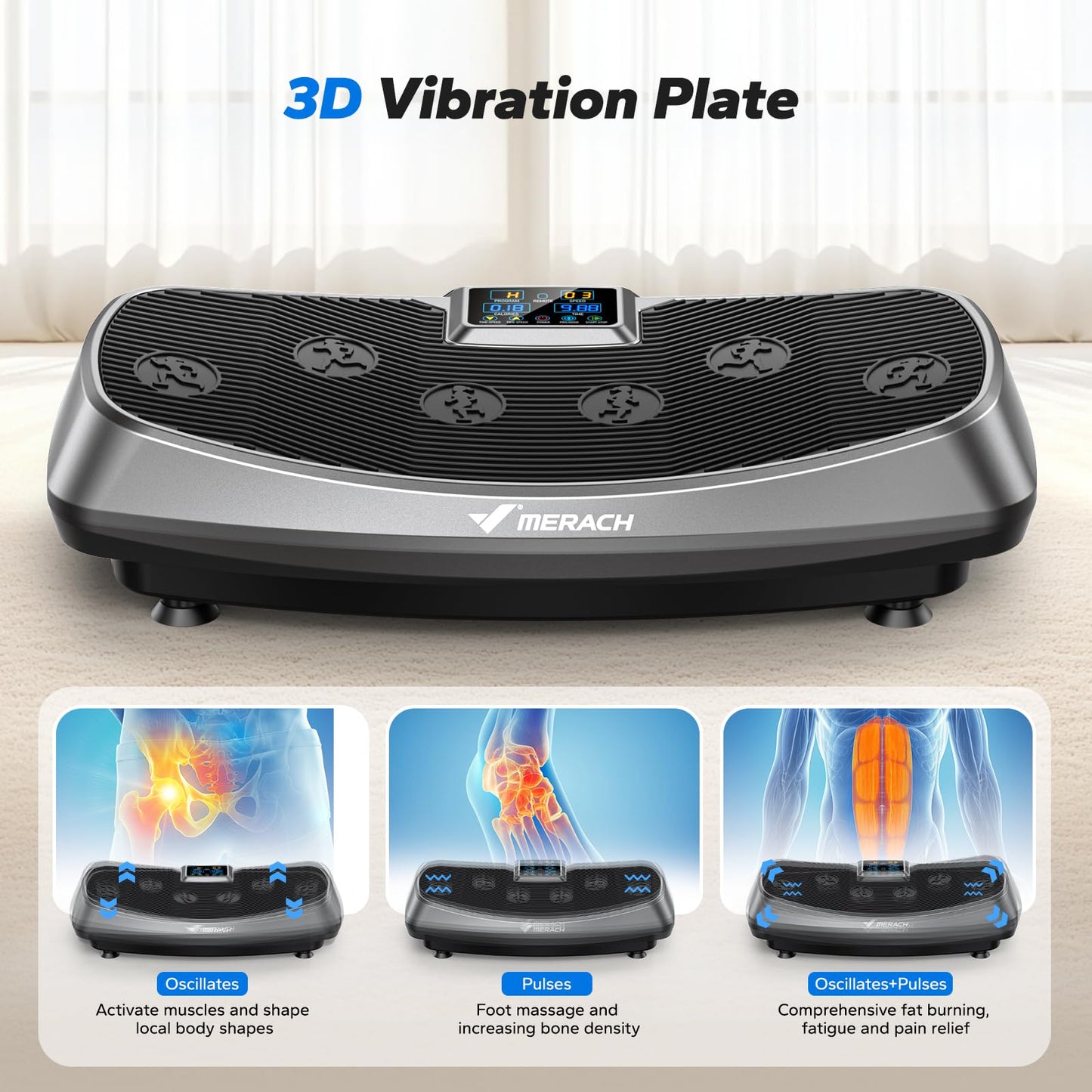 MERACH Vibration Plate Exercise Machine, 3D & 4D Vibration Plate for Lymphatic Drainage Weight Loss with 2 Tension Ropes, Whole Body Vibration Platform for Women Men, Exercise Equipment for Home