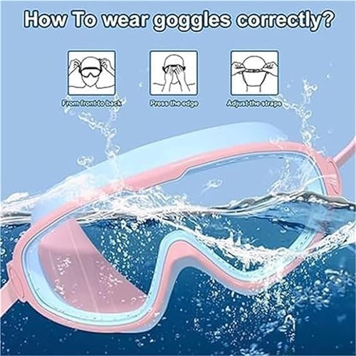 ronsalo Kiggles Goggles, Kiggles Safe and Smart Swim Goggles for Kids, Protective Eyewear HD Large Frame Waterproof (Pink green)