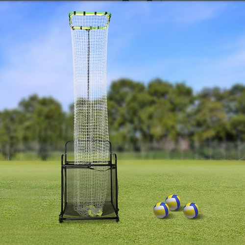 Volleyball Setter Training Equipment Volleyball Setting Trainer Setter Net with 2 Target Hoop, Angle and Height Adjustable, w/Ball Collection Bag