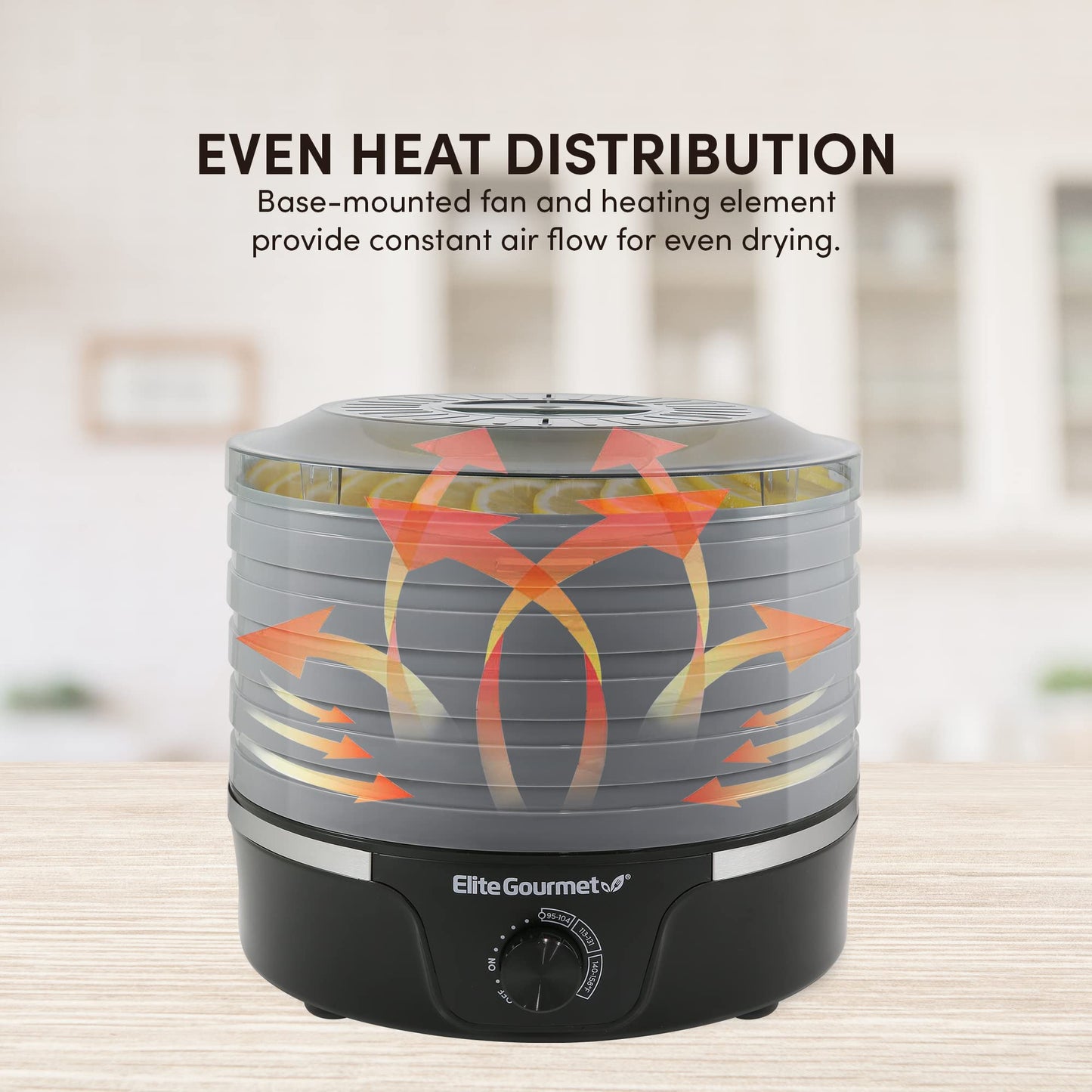 Elite Gourmet EFD319BNG Food Dehydrator, 5 BPA-Free 11.4" Trays, Black/Grey