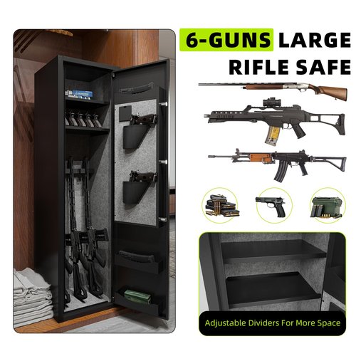 BUTISOW 6 Gun Safe Gun Safes for Rifles and Pistols Large Capacity Rifle Safe Gun Cabinet for Home Rifles and Shotguns Guns Safe for Rifles with Pistol Pouch Removable Shelf and 2 Gun Racks