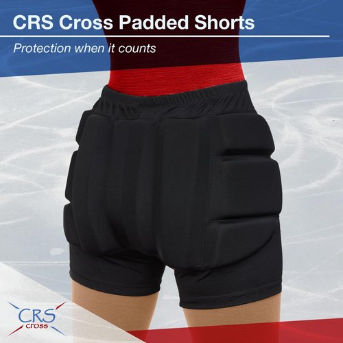 CRS Cross Padded Figure Skating Shorts. Crash Pad Pants for Roller, Inline, Ice Skating, Snowboarding, and Skiing. Fall Impact Protection for Butt, HIPS, and Tailbone (Ladies Large Black)