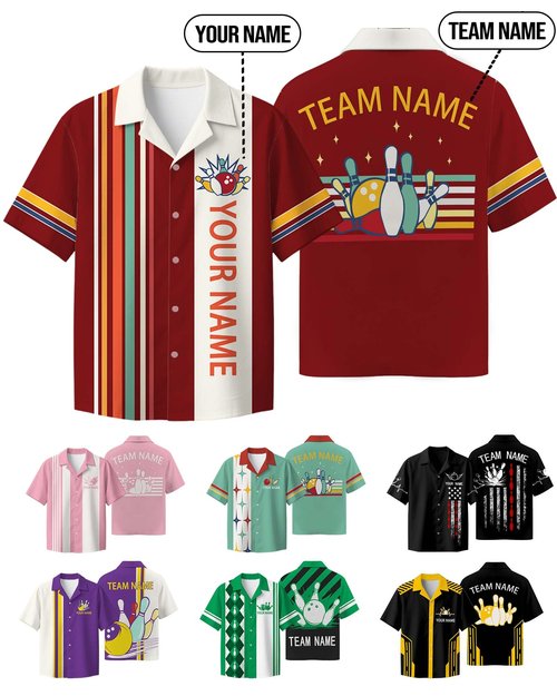 Custom Bowling Shirt for Men Women Personalized Name Bowling Jersey Casual Hawaiian Shirts Customized Retro Polo, S31