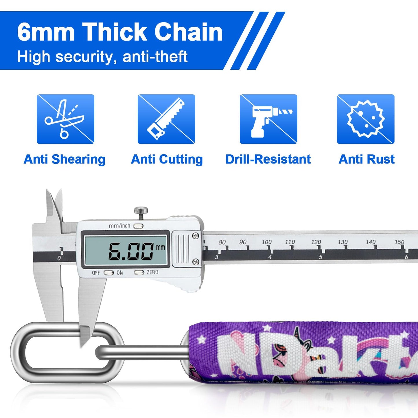 NDakter Bike Chain Lock, 5 Digit Combination Heavy Duty Anti Theft Bicycle Chain Lock,2.62/3.2/4.27/5/6Ft Long Security Resettable Bike Locks for Bike, Bicycle, Scooter, Door, Gate, Fence-4/6mm Thick