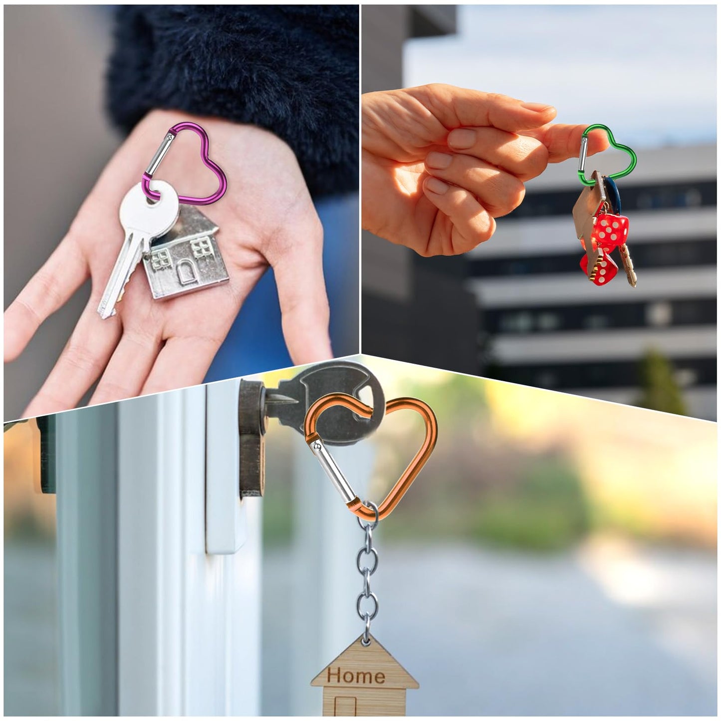 10 Pcs Heart Shaped Carabiner Small Carabiner Cute Keychain Clip Aluminum Alloy Climbing Clips for Water Bottle Holder Traveling Snap Clips Keys