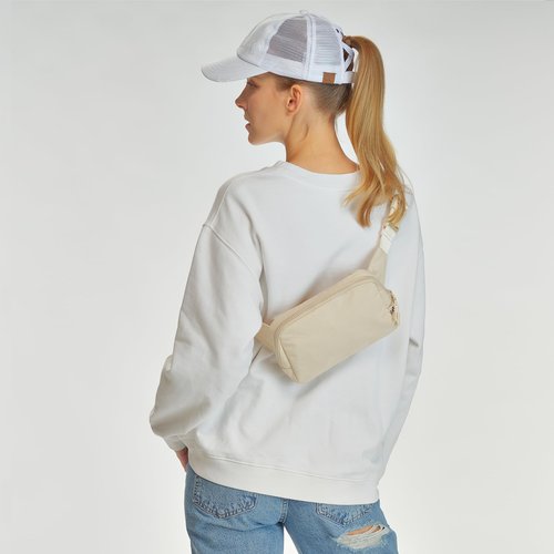 C.C Large Fanny Pack – Multi-Color Belt Bag, 100% Polyester, Adjustable Strap, Lightweight Waist Pack (Beige)