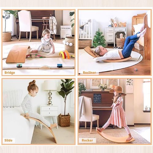 Wooden Balance Board Kids, [Natural Wood] Wobble Board for Toddlers Kids Children, 35" Rocker Board for Open Ended Montessori Learning Toy, Birthday Gifts for 3 4 5 6 7 8 Year Old Boys Girls (burlywood-L)
