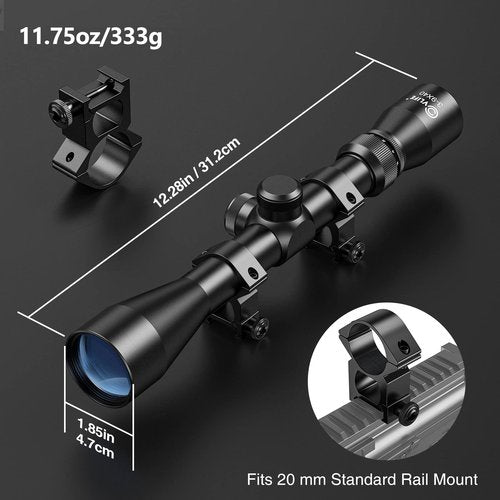 CVLIFE 3-9x40 Optics R4 Reticle Crosshair Scope with 20mm Scope Mounts, Black