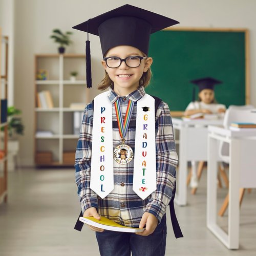COCHIE Metal Preschool Graduation Medal with Graduation Honor Stole Sash, Grad Award Medals with Lightweight Neck Ribbon, Grad Gift Party Favor Supplies (Bear)
