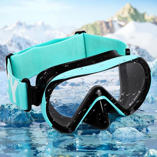 HIKOTEY Swimming Goggles for Kids(2 Pcs), Elastic Fabric Strap, Tempered Glass Diving Mask 180°Clear View Snorkel Goggle for Kids Ages 6-16, Anti-Fog (2 Pack-Black Cyan & Black Pink)