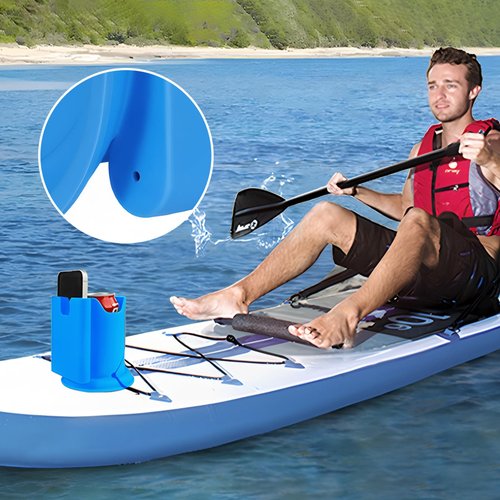 Paddleboard Cup Holder,Kayak Cup Holder 2-in-1 Anti-Flip Drink & Phone Holder for Paddle Board Accessories Surfboards, Canoes and Kayak Accessories (Blue)