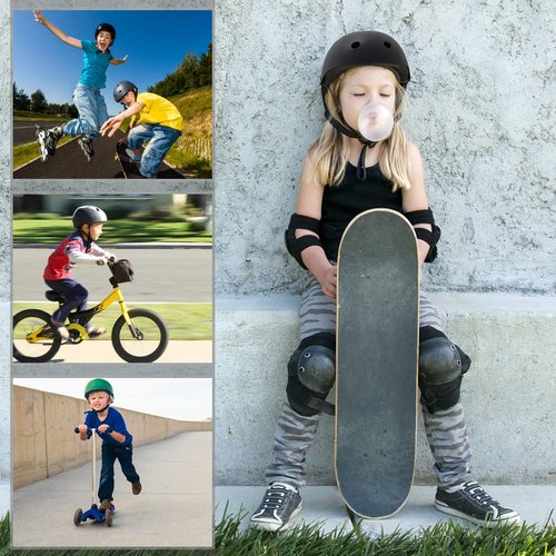 XJD Kids Bike Helmet,Multi-Sport Protective Gear Set for 3-5-8-14 Years Boys Girls with Knee and Elbow Pads Wrist Guards fit Roller Skates,Cycling,Skateboarding,Skating Scooter (Blue, Small)