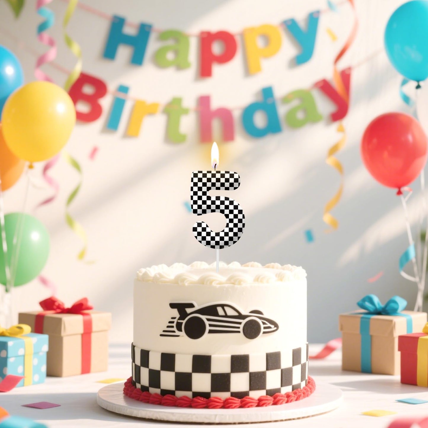 Racing Cars Number 70 Birthday Candles, Black White Checkered Flag Themed Cake Topper for Boys Girls, Cake Decorations for Birthdays, Race Car Theme Party Supplies, Candles for Party Decorations