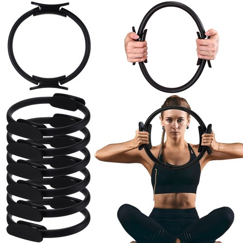 Syhood 6 Pcs Pilates Ring 11.81 Inch Pilates Circle Yoga Ring Magic Lightweight Flexible Workout Equipment for Fitness Physical Therapy Resistance Exercise Arms Legs(Black)