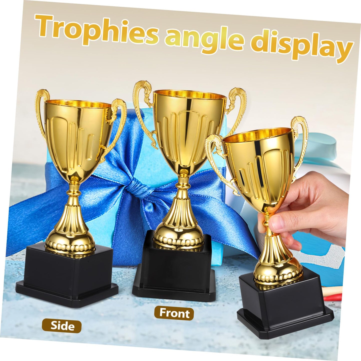 Totority Mini Gold Trophy with Black Square Base 7.5 Inch Award Cup for Classroom Rewards Party Prizes and Sports Recognition