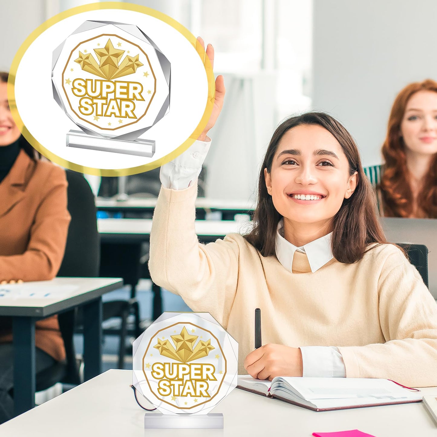 CroBlissful 3/6 Pcs Trophy Award 4.72 x 4.72 Inches Acrylic Trophy Plaques Awards for Kids Adult Team Participation Gift Prizes(6 Pcs,Super Star)