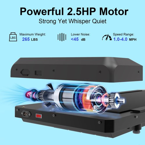Under Desk Treadmill, 2.5 HP 265 Lbs Low Noise Walking Pad Treadmill LED Display with Remote Control Walking Jogging Running Machine, Incline Treadmills for Home and Office