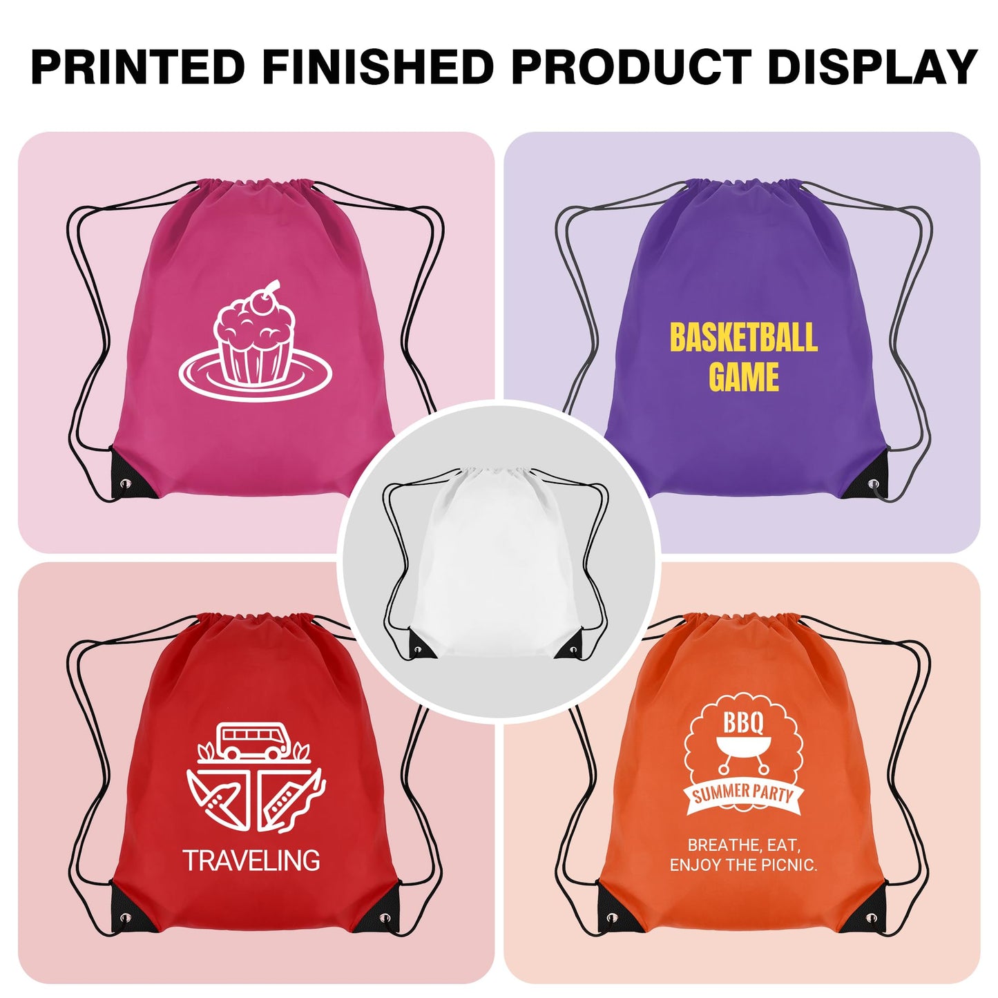 AT1nTen Custom Drawstring Bags 100/200 Pcs Personalized Bulk with Logo Text, Customizable Drawstring Backpack Draw String Back Bag for Gift Gym, Sports, Travel, Events Activities, Promotional Items