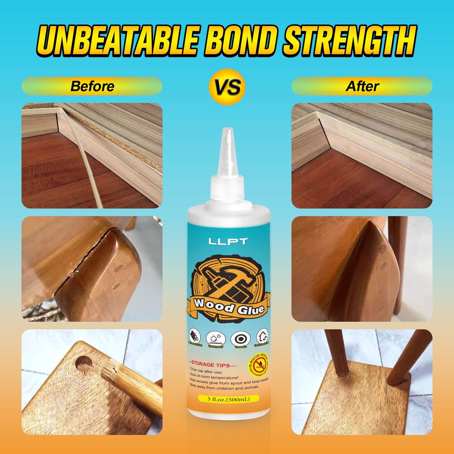 LLPT Wood Glue 11.2 Ounce, Dried Clear Waterproof Wooden Super Glue
