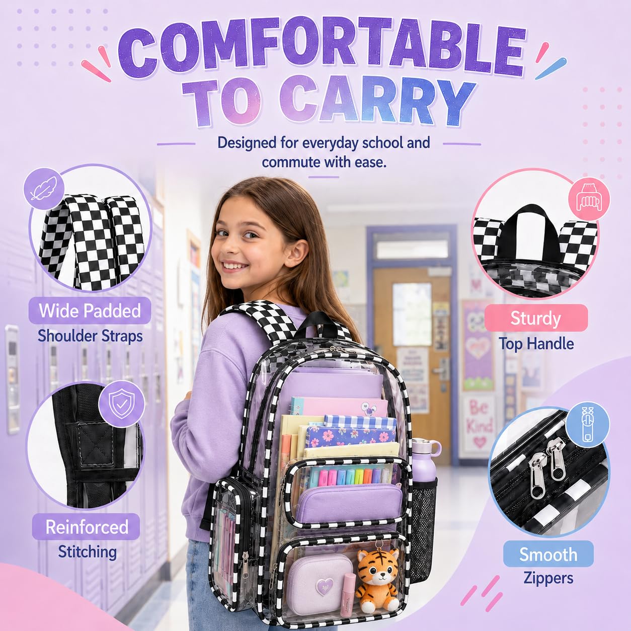 BTOOP Clear Backpack Heavy Duty Transparent Backpack 17" See Through Bookbag for College Work Festival Security with Padded Strap Large Capacity