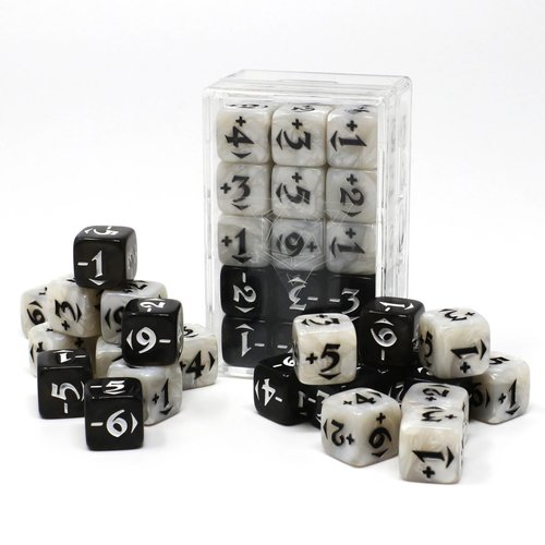 Die Hard Dice MTG Spin Down Counters - Power/Toughness Dice Set: 30 Piece Plus & Minus Variety Pack - Pearl White