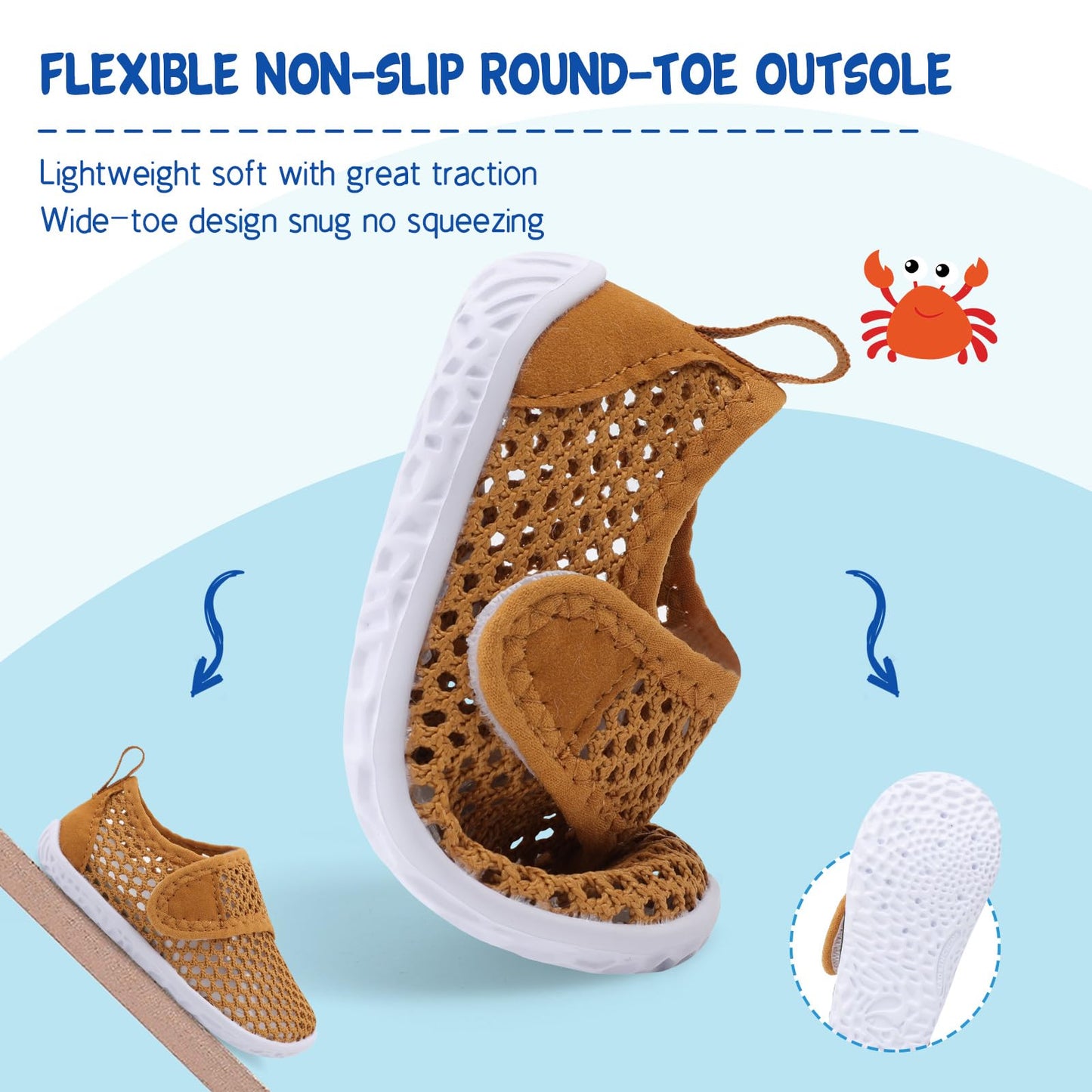 LeIsfIt Kids Water Shoes Toddler Girls Boys Swim Shoes Outdoor Quick-Dry Breathable Aqua Socks for Beach Pool Surf, Brown, 13 Little Kid