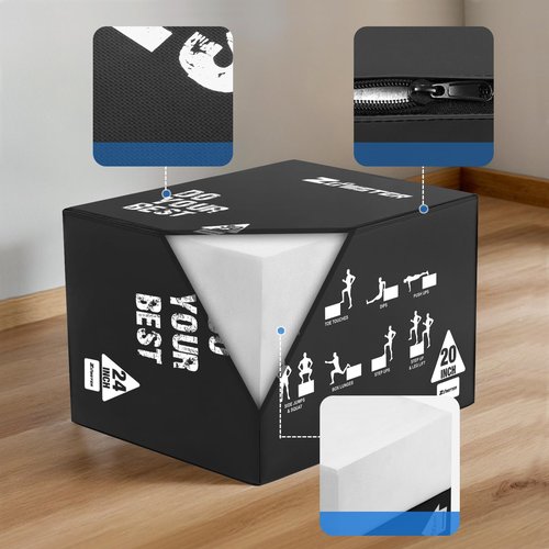 Zoomster 3-in-1 Foam Plyometric Jump Box for Home Gym Jump Training, HIIT, MMA, Weighted Stepup, Push Press and Strength Training (20 X 24 X 30inch / 16lbs)
