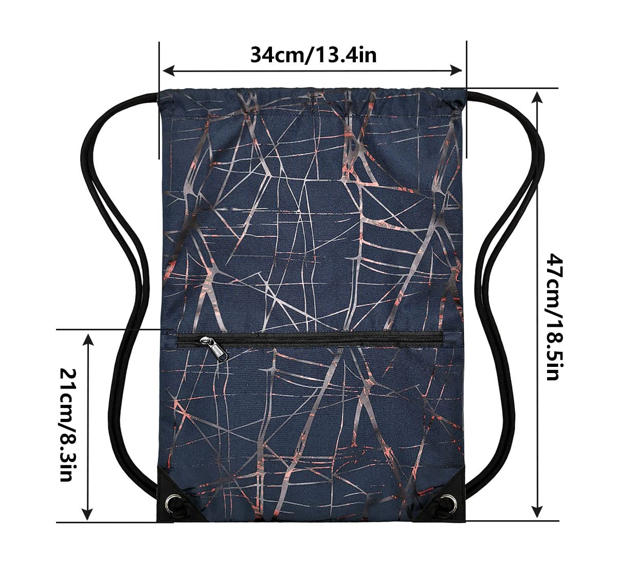 HOLYLUCK Drawstring Backpack Bag Sport Gym Sackpack (metallic-navy blue)