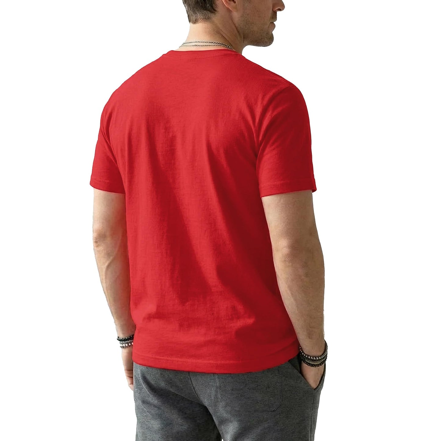 Zengjo Crew Neck T Shirts for Men Regular Fit Soft Jersey Classic Plain Tee (Red,Large)