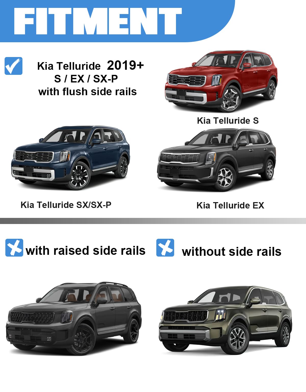 FengYu 300lbs Roof Rack Cross Bars Compatible with 2019-2026 KIA Telluride S SX SX-P EX Upgraded Crossbars, Lockable Heavy Duty Aluminum Roof Rails Cargo Bars (Not for LX, X-Line or X-Pro)