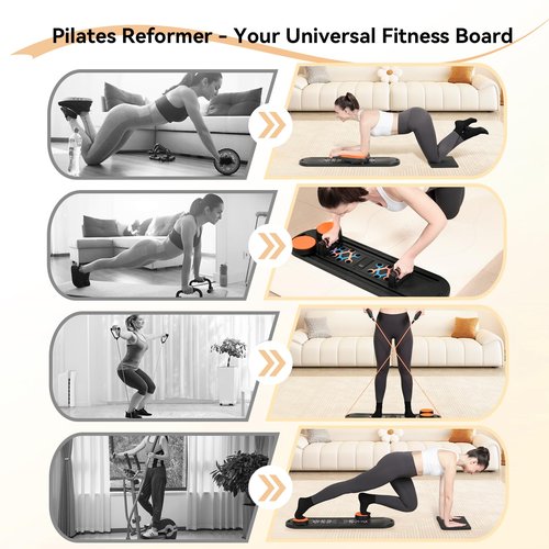 Pilates Board - Multifunctional Pilates Board for Home Workout with Smart Timer ,Portable and Foldable Pilates Board for Women, Travel-Friendly Pilates Reformer Set with Storage Bag (Black)